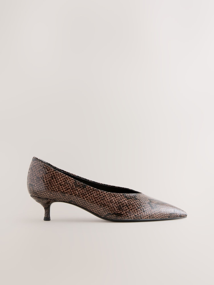 Chocolate Brown Forever Comfort® Point Toe Low Kitten Heels Shoes - Image 1 of 5