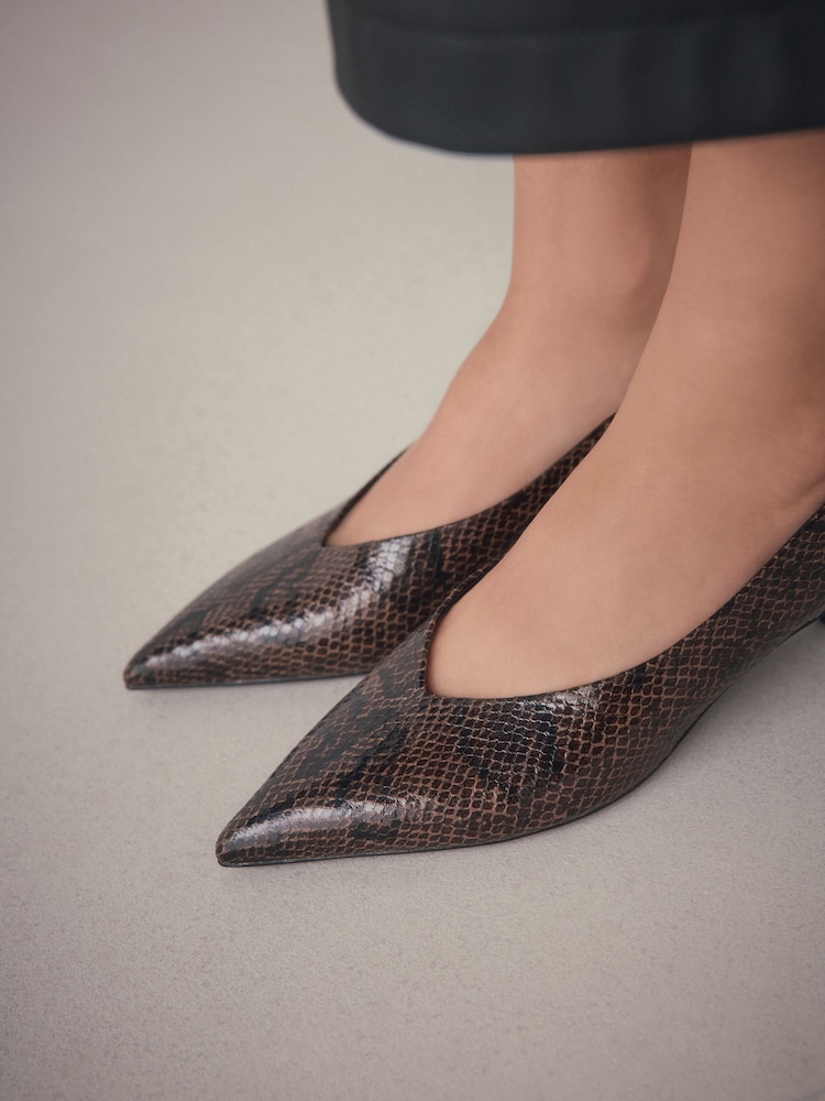 Buy Chocolate Brown Snake Standard/Wide Fit Point Toe Low Kitten Heels  Shoes from Next USA