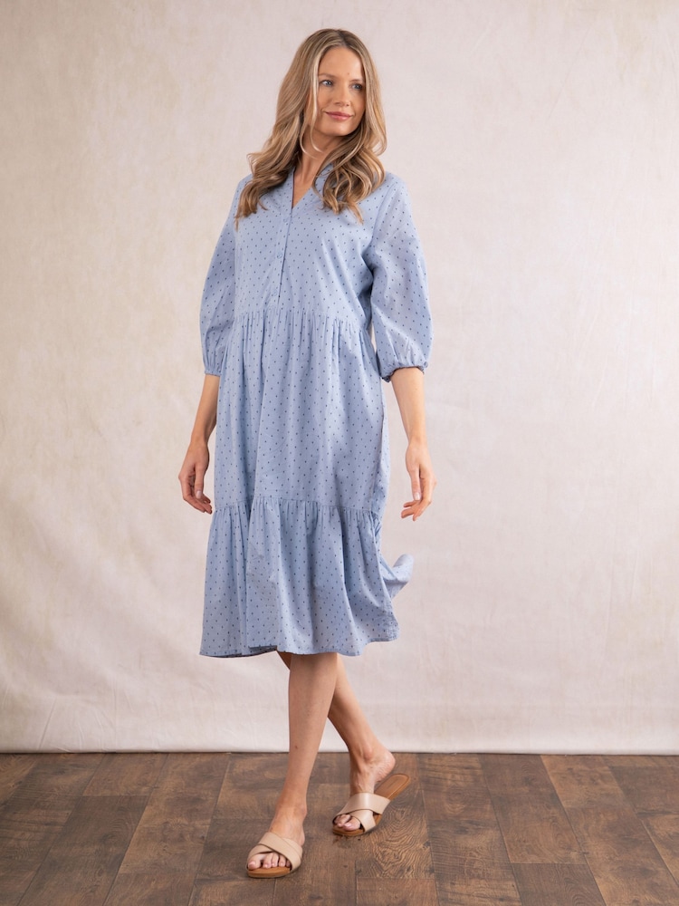 Lakeland Clothing Blue Idina Midi 100% Cotton Dress - Image 1 of 7