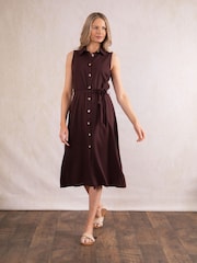 Lakeland Clothing Trudy Linen Blend Midi Brown Dress - Image 1 of 8