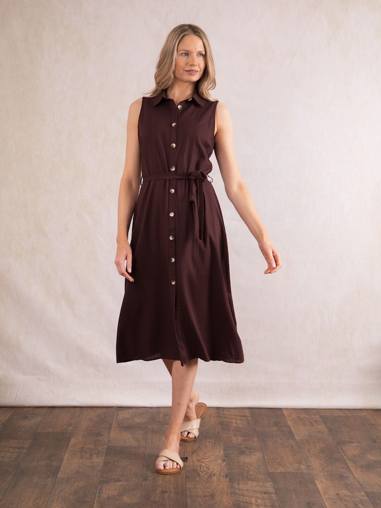 Lakeland Clothing Trudy Linen Blend Midi Brown Dress - Image 1 of 8