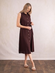 Lakeland Clothing Trudy Linen Blend Midi Brown Dress - Image 2 of 8