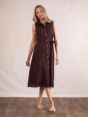 Lakeland Clothing Trudy Linen Blend Midi Brown Dress - Image 3 of 8