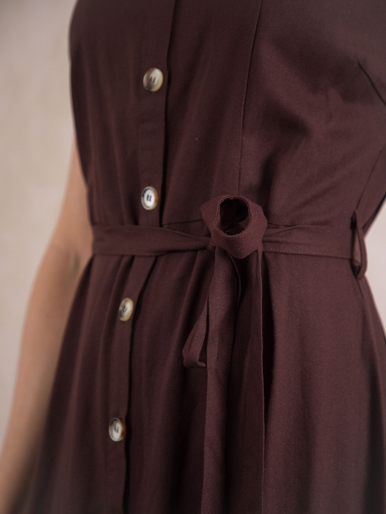 Lakeland Clothing Trudy Linen Blend Midi Brown Dress - Image 8 of 8