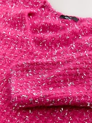 Bright Pink Tinsel V-Neck Chunky Knit Jumper - Image 6 of 7