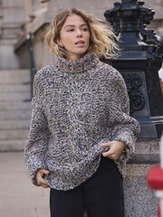 Pink and Green Twist Cable Knit Roll Neck Jumper - Image 1 of 3