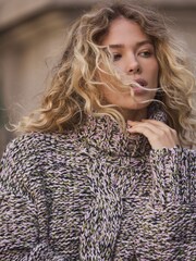 Pink and Green Twist Cable Knit Roll Neck Jumper - Image 3 of 3