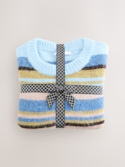 Multi Blue Stripe Crew Neck Jumper With Wool - Image 1 of 4