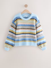 Multi Blue Stripe Crew Neck Jumper With Wool - Image 2 of 4