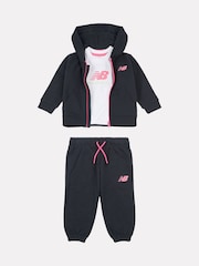New Balance Black Kids Full Zip Hoodie 100% Cotton Short & T-Shirt Set - Image 1 of 3