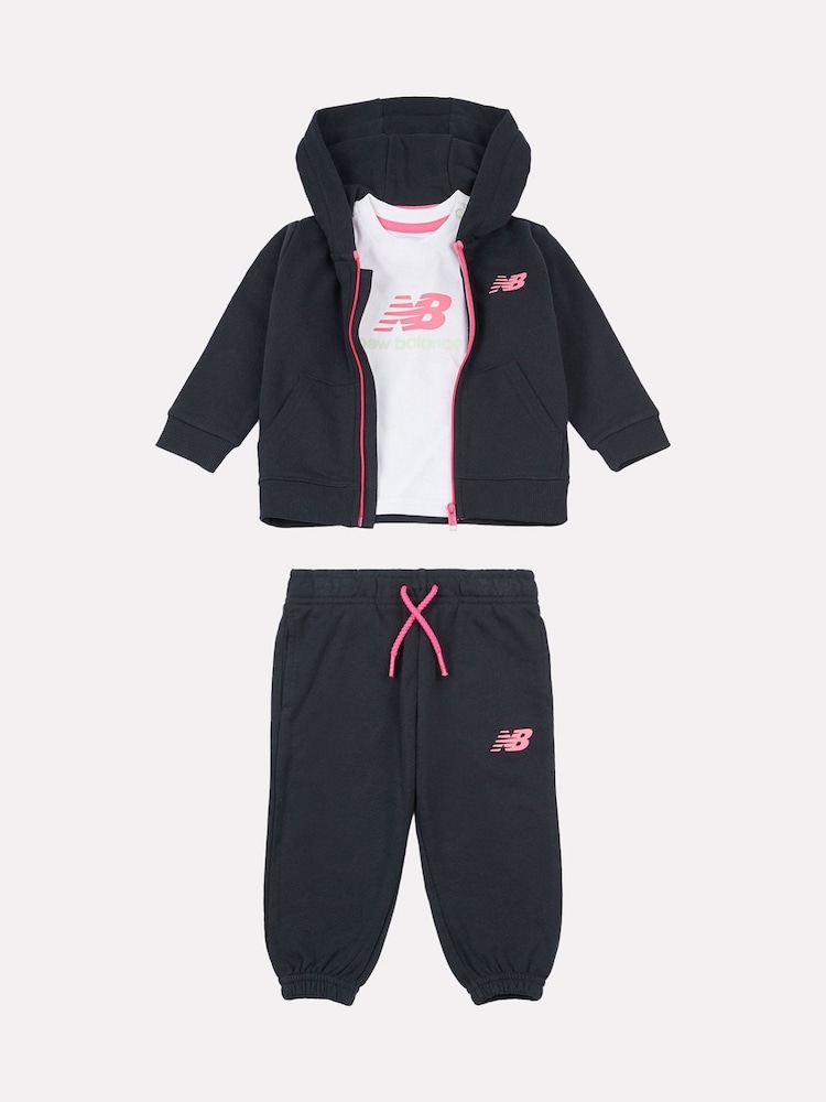New Balance Black Kids Full Zip Hoodie 100% Cotton Short & T-Shirt Set - Image 1 of 3