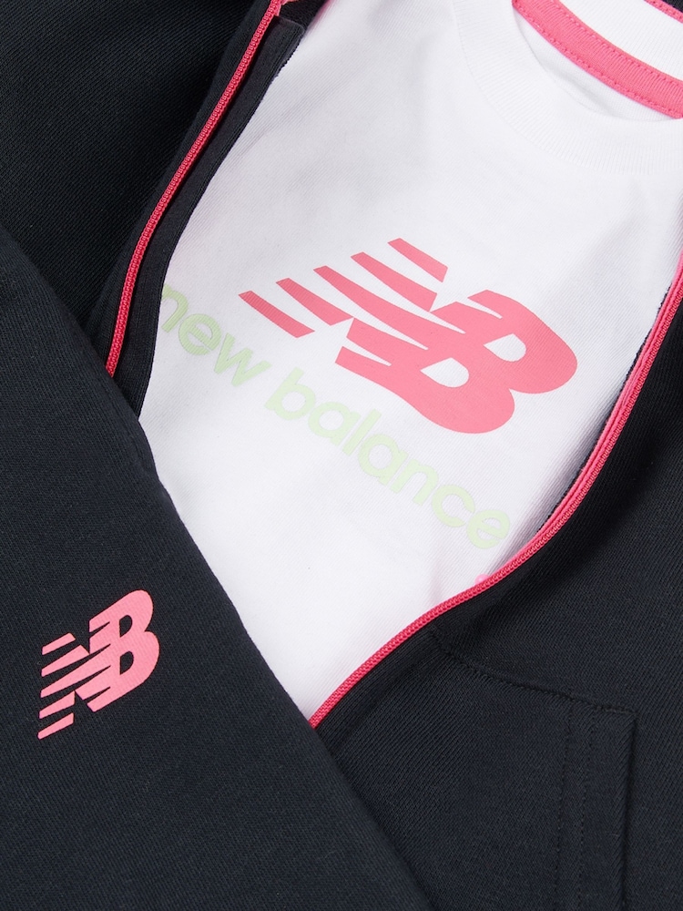 New Balance Black Kids Full Zip Hoodie 100% Cotton Short & T-Shirt Set - Image 3 of 3