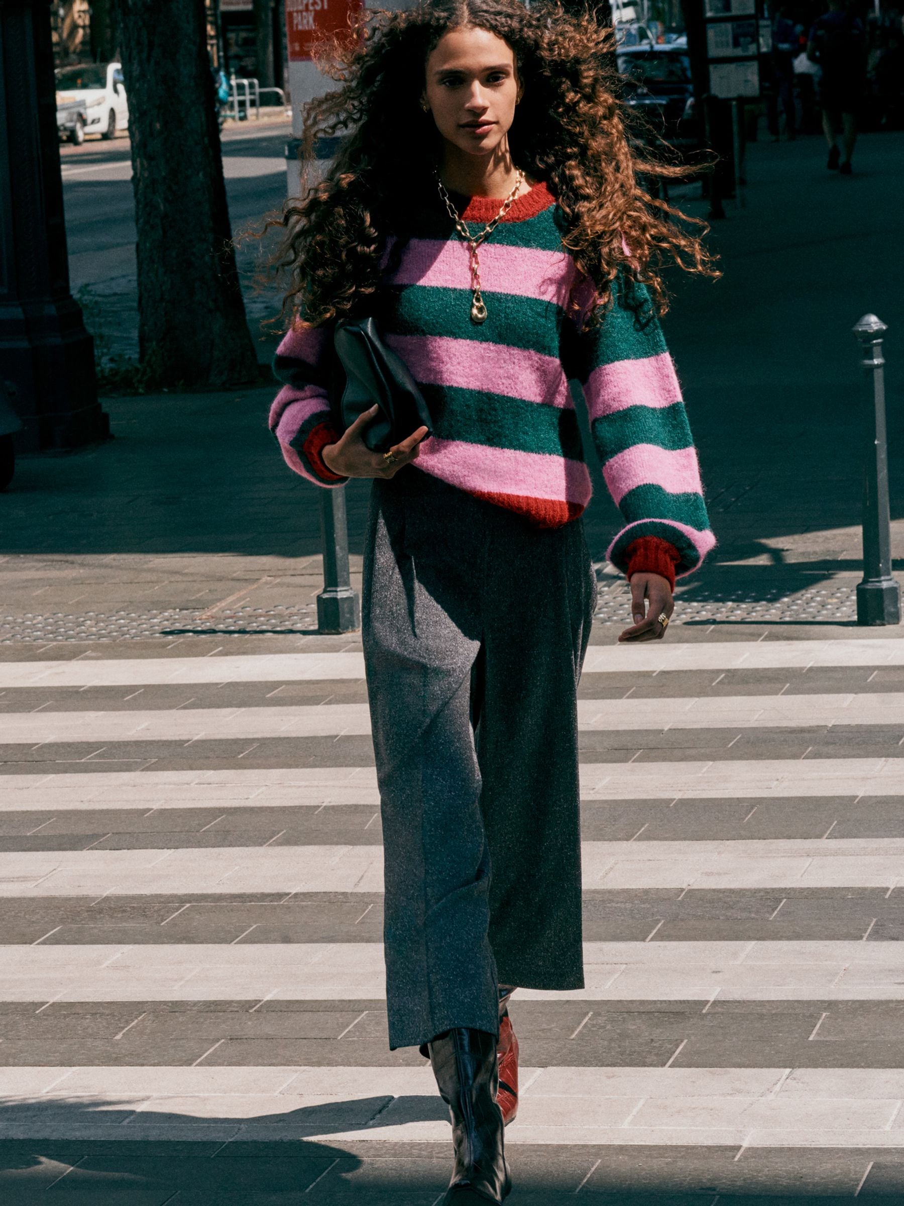 Buy Pink/Green Multi Stripe Crew Neck Jumper With Wool from Next