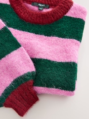 Pink/Green Multi Stripe Crew Neck Jumper With Wool - Image 4 of 9