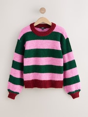 Pink/Green Multi Stripe Crew Neck Jumper With Wool - Image 5 of 9