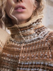 Multi Neutral Stand Neck Fairisle Pattern Stitch Knitted Jumper - Image 5 of 8