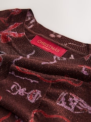 Chocolate Brown Sparkle Bow Christmas Jumper - Image 2 of 3