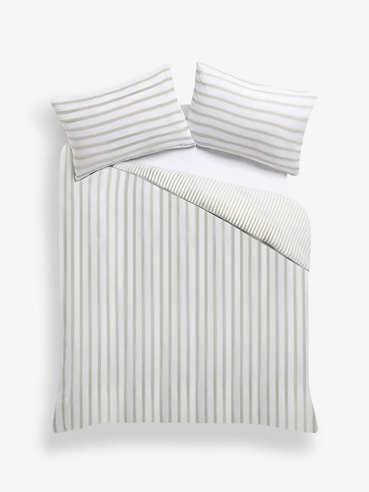 2 Pack Green Stripe 100% Cotton Duvet Cover and Pillowcase Set - Image 10 of 10