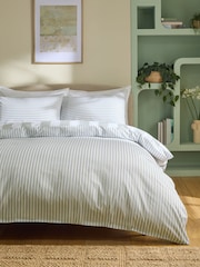 2 Pack Green Stripe 100% Cotton Duvet Cover and Pillowcase Set - Image 2 of 10