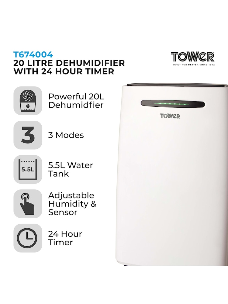Tower White Dehumidifier Compressor with 55L Water Tank - Image 2 of 6