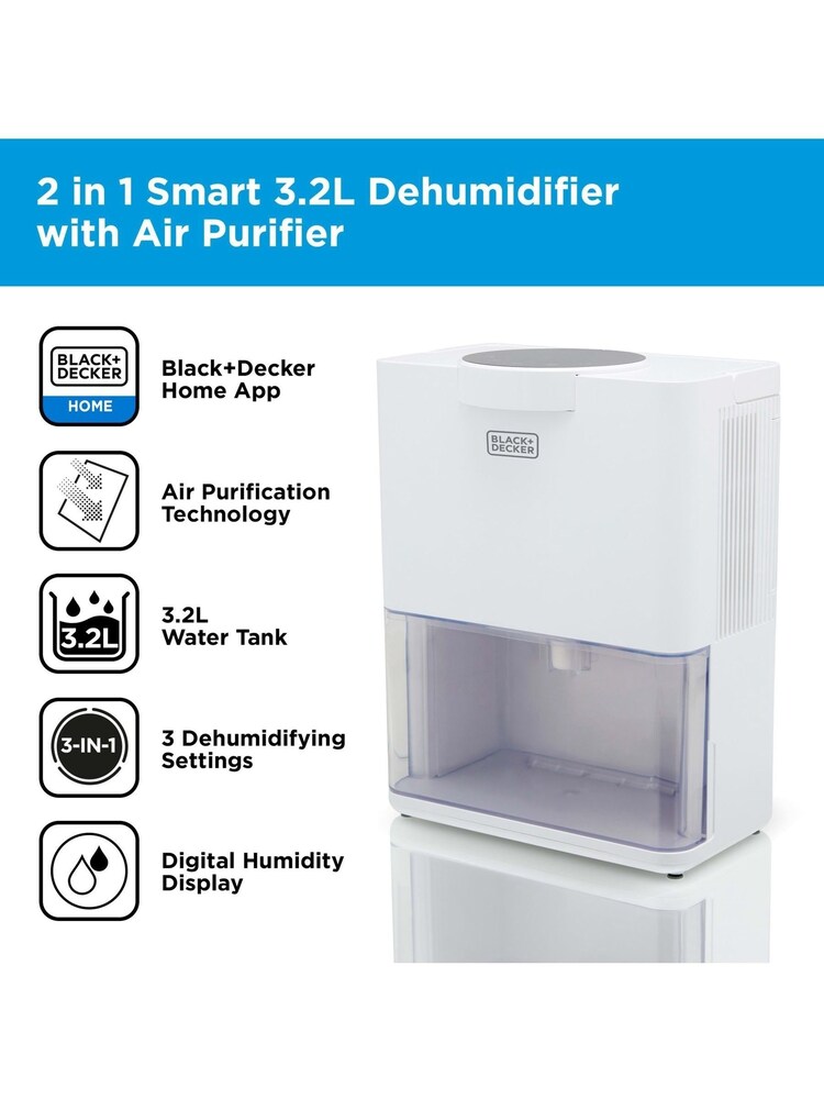 Black & Decker White 3.2L Smart Dehumidifier & Air Purifier - Image 2 of 2
