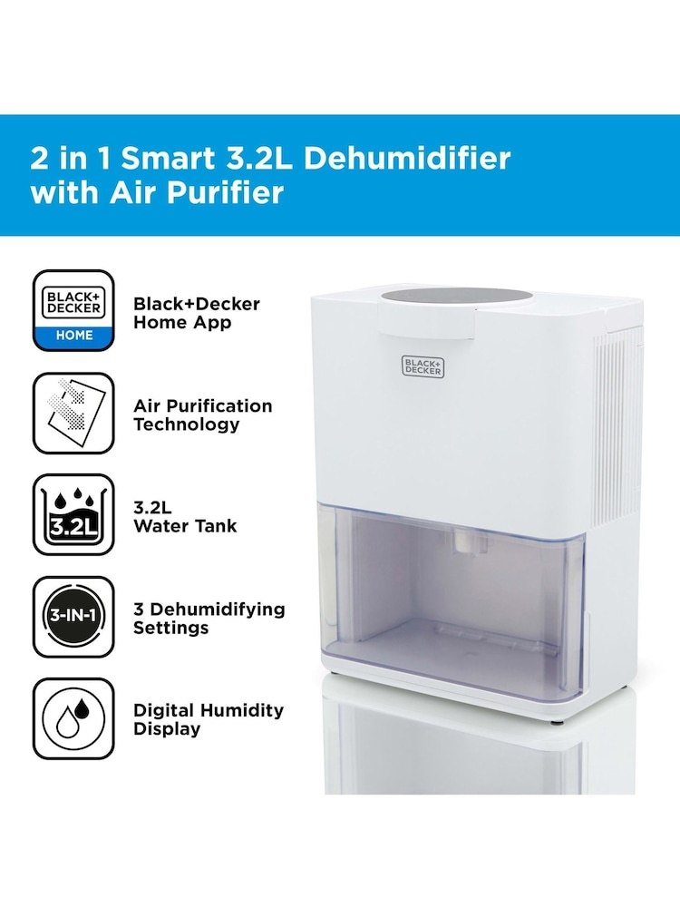 Black & Decker White 3.2L Smart Dehumidifier & Air Purifier - Image 2 of 2 Black & Decker White 3.2L Smart Dehumidifier & Air Purifier - Image 2 of 2