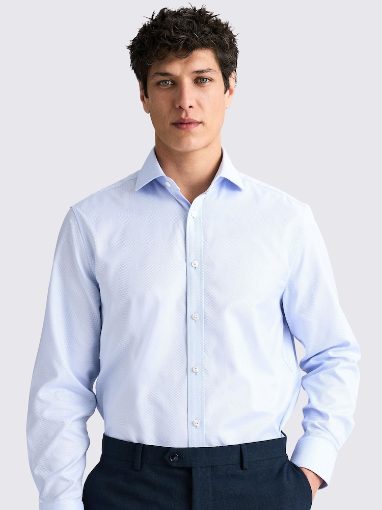 MOSS Blue Regular Fit 100% Cotton Sky Dobby Shirt - Image 1 of 4