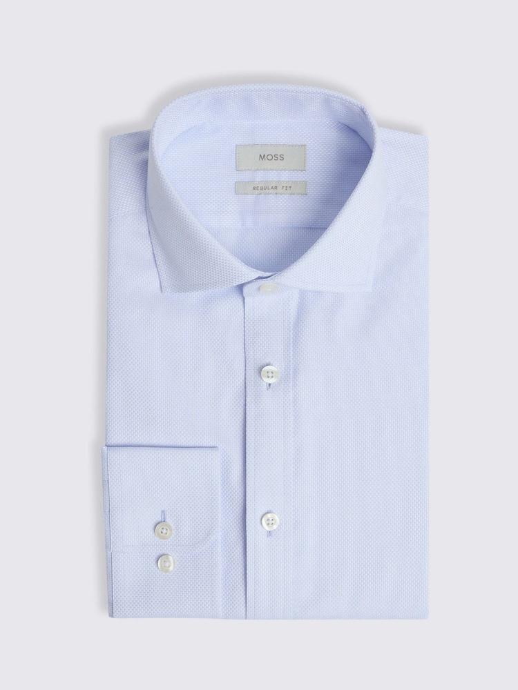 MOSS Blue Regular Fit 100% Cotton Sky Dobby Shirt - Image 4 of 4