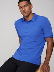 BOSS Blue Camo Regular Fit Paddy Tipped Collar Polo Shirt - Image 1 of 4