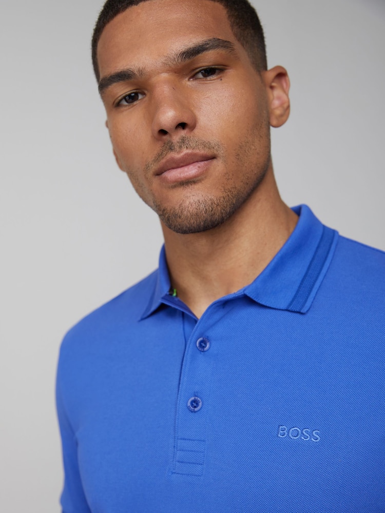 BOSS Blue Camo Regular Fit Paddy Tipped Collar Polo Shirt - Image 4 of 4