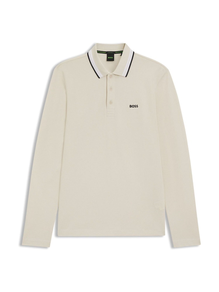 BOSS White Regular Fit Plisy Tipped Collar Polo Shirt - Image 1 of 1