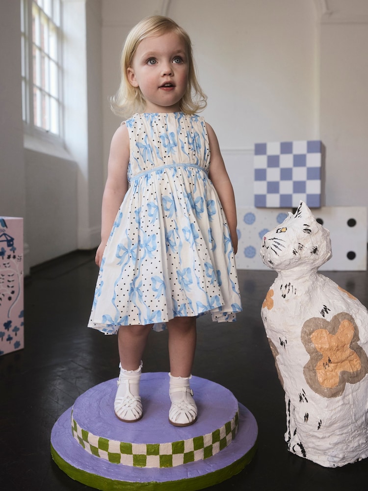 Cath Kidston Blue Bow Print Party Dress (3mths-8yrs) - Image 1 of 8