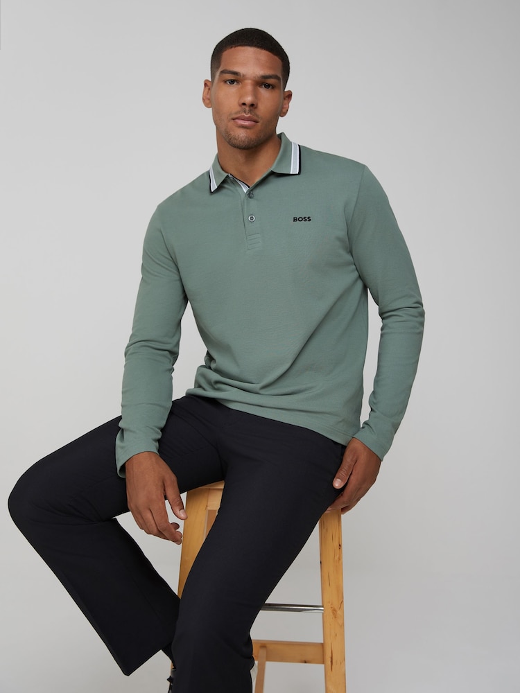 BOSS Green Regular Fit Plisy Tipped Collar Polo Shirt - Image 2 of 5