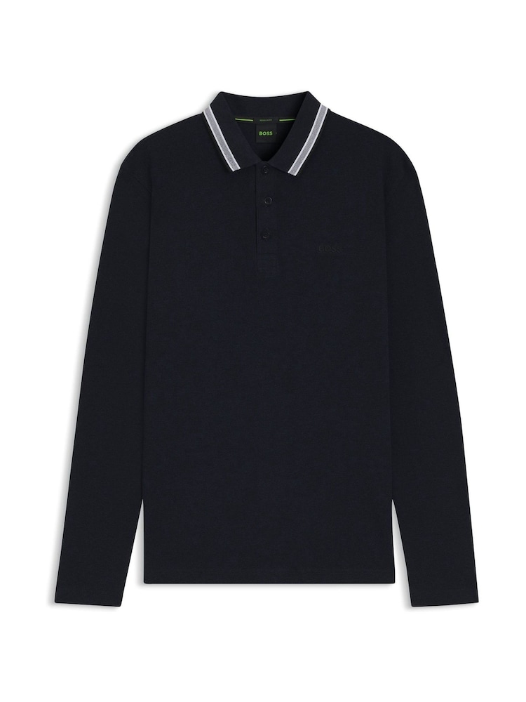 BOSS Blue Regular Fit Plisy Tipped Collar Polo Shirt - Image 1 of 1