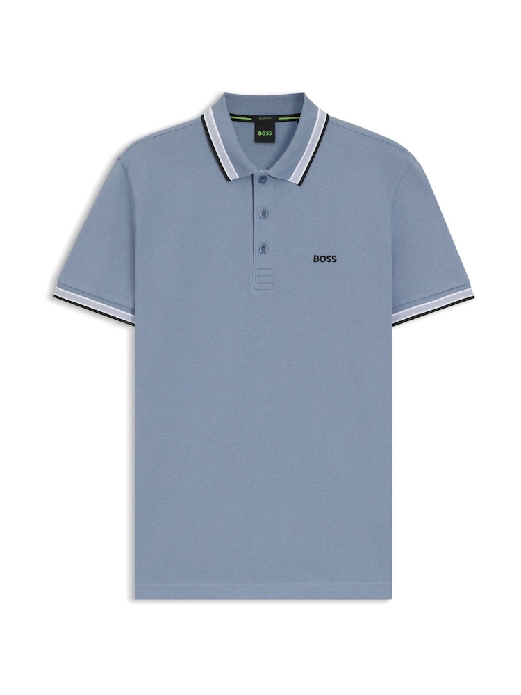 BOSS Sky Blue Regular Fit Paddy Tipped Collar Polo Shirt - Image 1 of 1 BOSS Sky Blue Regular Fit Paddy Tipped Collar Polo Shirt - Image 1 of 1
