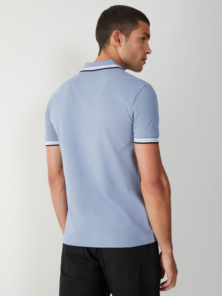 BOSS Sky  Blue Regular Fit Paddy Tipped Collar Polo Shirt - Image 2 of 5