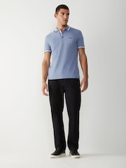 BOSS Sky  Blue Regular Fit Paddy Tipped Collar Polo Shirt - Image 3 of 5