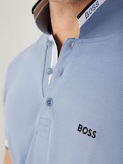 BOSS Sky  Blue Regular Fit Paddy Tipped Collar Polo Shirt - Image 4 of 5