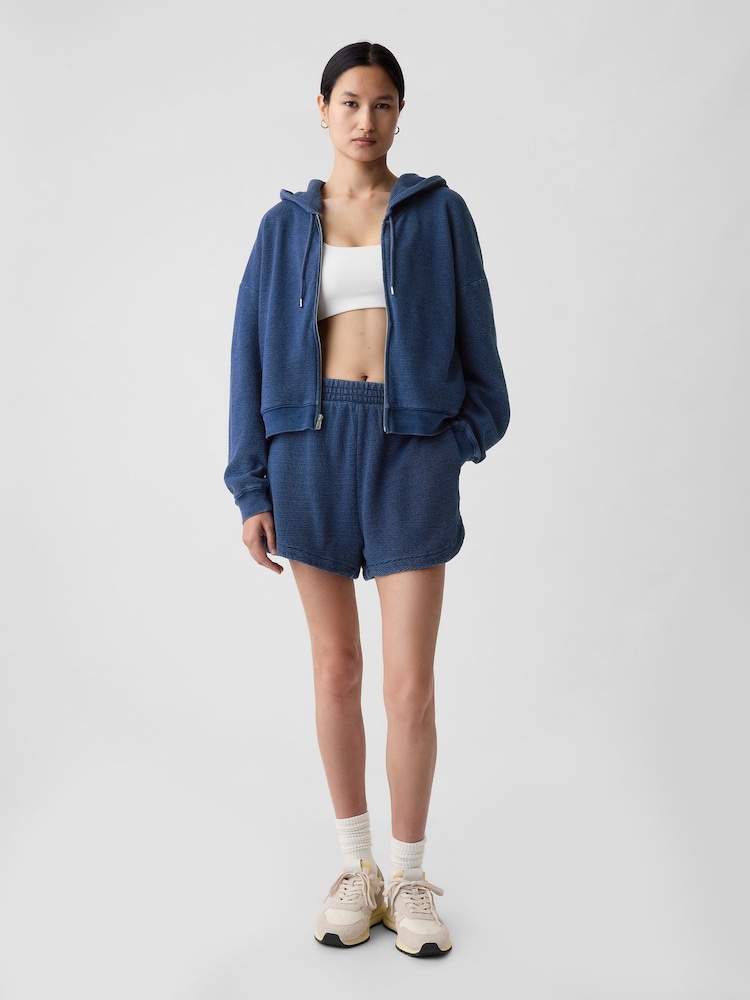 Gap Blue Cotton Textured Dolphin Hem Sweat Shorts - Image 1 of 4 Gap Blue Cotton Textured Dolphin Hem Sweat Shorts - Image 1 of 4