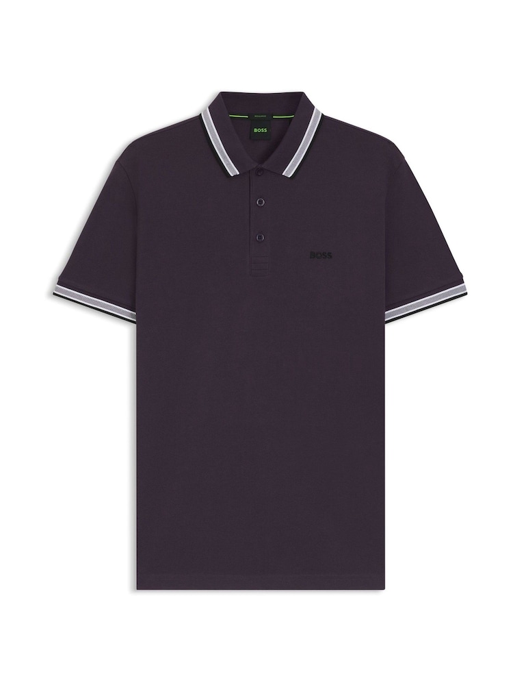 BOSS Purple Regular Fit Paddy Tipped Collar Polo Shirt - Image 1 of 1
