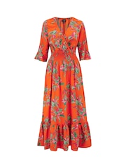Pour Moi Orange Carmen Fuller Bust Woven Elasticated Neckline Midaxi Dress - Image 3 of 4