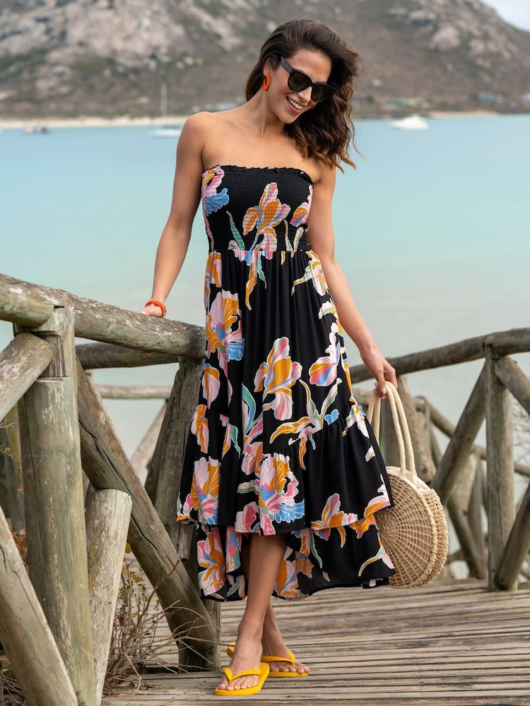 Pour Moi Black Strapless Asymmetric Tiered Woven Maxi Dress - Image 1 of 4