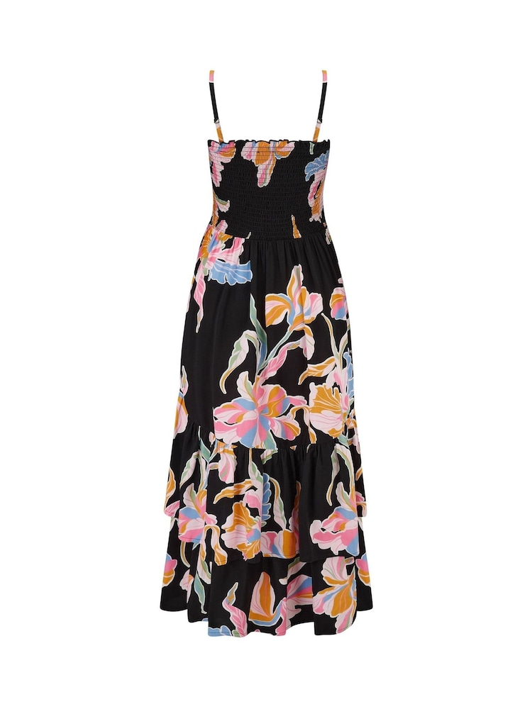 Pour Moi Black Floral Strapless Asymmetric Tiered Woven Maxi Dress - Image 4 of 4 Pour Moi Black Floral Strapless Asymmetric Tiered Woven Maxi Dress - Image 4 of 4