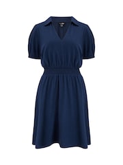 Pour Moi Blue 100% Cotton Slub Jersey Puff Sleeve Shirt Dress - Image 3 of 4