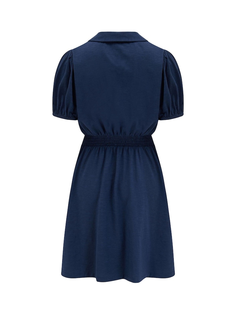 Pour Moi Blue 100% Cotton Slub Jersey Puff Sleeve Shirt Dress - Image 4 of 4