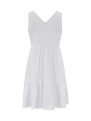 Pour Moi White Crochet Bodice Slub Short Dress - Image 4 of 4