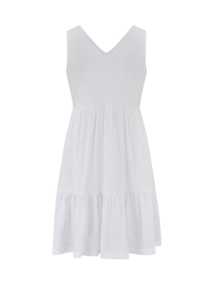 Pour Moi White Crochet Bodice Slub Short Dress - Image 4 of 4