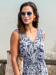 Pour Moi Blue Maya Fuller Bust 100% Cotton Slub Jersey Built Up Cropped Leg Jumpsuit - Image 2 of 4