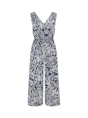 Pour Moi Blue Maya Fuller Bust 100% Cotton Slub Jersey Built Up Cropped Leg Jumpsuit - Image 3 of 4