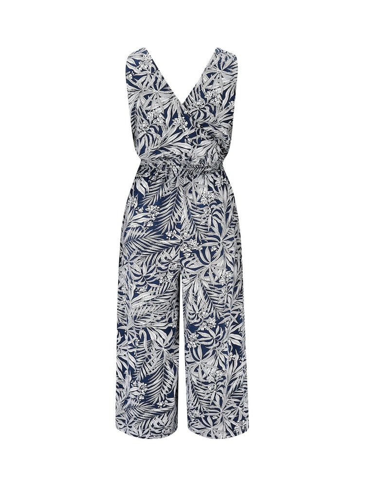 Pour Moi Blue Maya Fuller Bust 100% Cotton Slub Jersey Built Up Cropped Leg Jumpsuit - Image 4 of 4